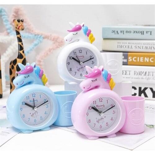 Unicorn kids Alarm Clock Cute Desk Clock with Pen holder brush pot Home Decoration Будильник Kids Gifts brithday