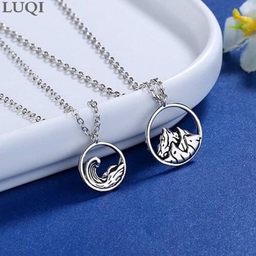 Fashionable Men and Women S925 Silver Plated Platinum Personality Hollow Mountain Sea Pendant Couple Necklaces X007