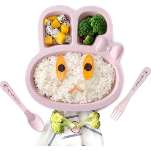 TUUTH Cute Children Tableware Set Rabbit Airplane Shape Food Dishes Plates With Fork Spoon Dinner Plates for Child Baby