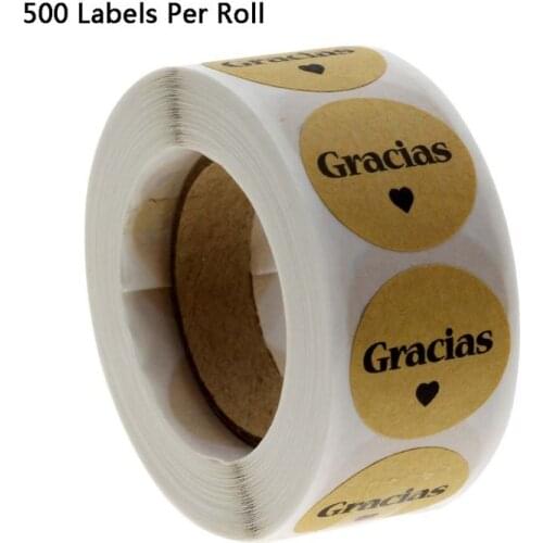 500pcs Kraft Gracias Spanish Thank You labels Stickers Envelope Package Seal E15B