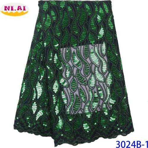 NIAI Green African French Tulle Lace Fabric 2020 High Quality Lace Nigerian Sequence Net Lace Material For Women Dress XY3024B-1