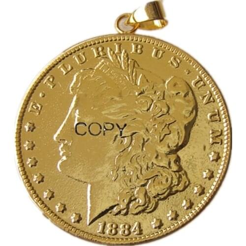 P(23)US Handcraft Coin Morgan Dollar 1884CC Necklace Gold Plated Copy Coin Pendants Fashion Jewelry