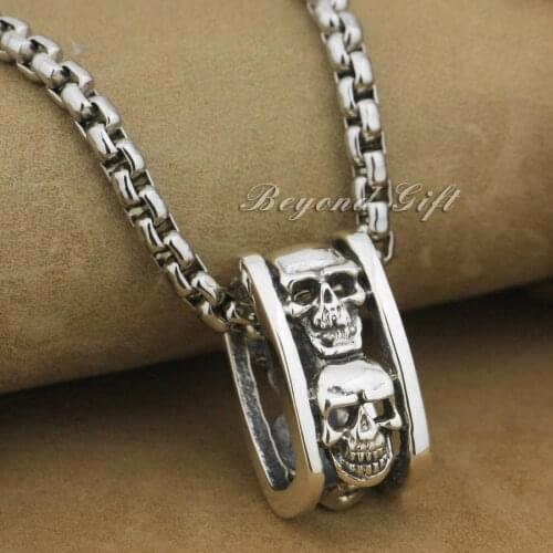 92.5% Sterling Silver Skulls Charm Pendant 9R013