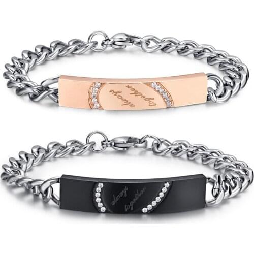 Romantic Heart Shape Stainless Steel Bracelets Matching Wristband Lovers Bracelet Valentines Day Gift