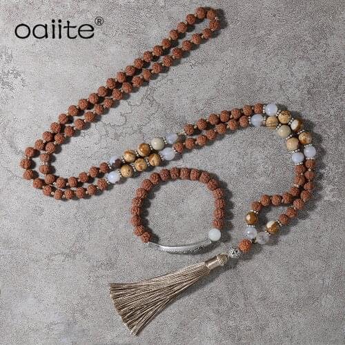 Rudraksha And Picture Stone Beads Necklace,Peaceful Heart Calming JaPaMala, 108 Mala Jewelry, Rudraksha Beads Bracelet Women