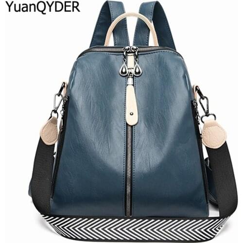 2021 New High Quality Soft Leather Leather Womens Backpack Anti-theft Designer Ladies Travel Backpack Panelled Design Women Bag