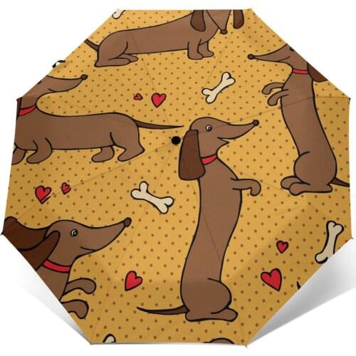 Dog Dachshund Yellow Windproof Automatic Folding Inverted Umbrella Portable Paraguas for Man Woman