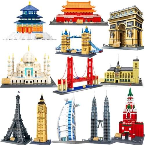 World Famous Architecture Diamond Building Blocks Pyramids Petronas Towers Tian An Men Temple of Heaven Model For Bricks Toys