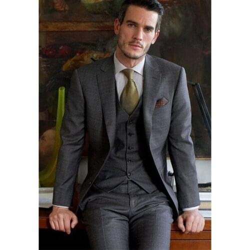 High Quality Dark Grey Mens Suit Formal 3-Piece Business Suit Sets Shawl Lapel Two Button Blazer Pants (jacket+pants+vest)