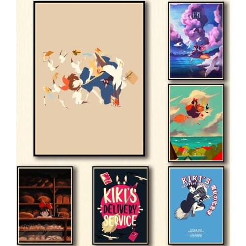 WTQ Canvas Painting Ghibli Movie Kikis Delivery Service Anime Posters Retro Poster Wall Art Picture Room Decor Home Decor