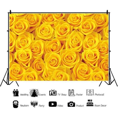 Bright Yellow Roses Flower Wall Portrait Photography Backdrop Decor Photo Background Wedding Studio Photocall Props