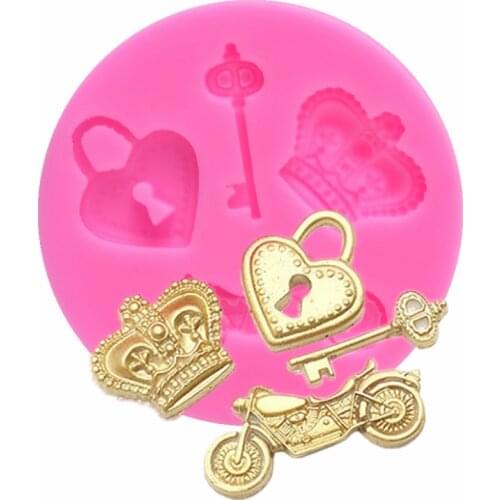 Lock Crown Key Motorcycle Shape Fondant Silicone Mold for DIY Pastry Cupcake Dessert Lace Cake Decoration Kitchen Accessories