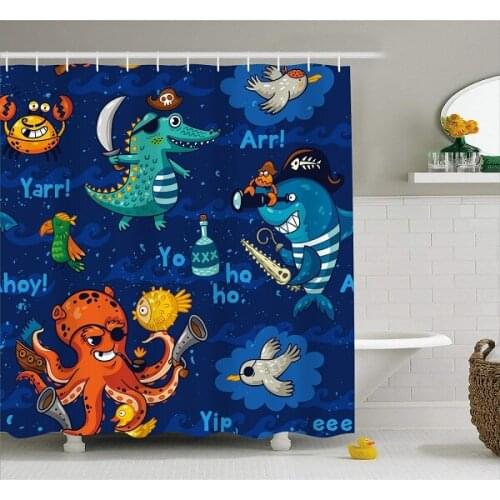 3D Cute Octopus with Tentacles Printed Waterproof Screen Polyester Fabric Sea Animal Washable Shower Curtain Dorm For Home Decor