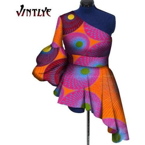 Womens African Clothes Summer Sexy Lady Printed Asymmetric Skirt Dress with Belt Bazin Riche Dashiki Slash Neck Casual Dresses