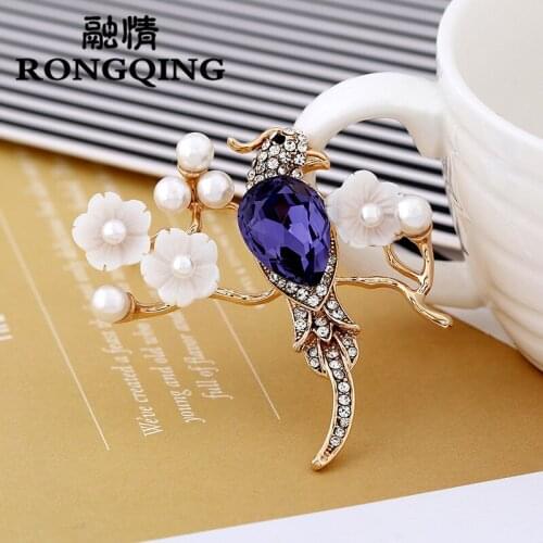 RONGQING New 12pcs/lot Fashion Shell flowers parrot brooch For Women jewelry wholesale for mom wife girl friend wholesale