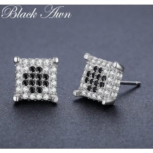 Silver Earrings Classic 925 Sterling Silver Fine Jewelry Vintage Engagement for Women Square Wedding Stud Earring T192
