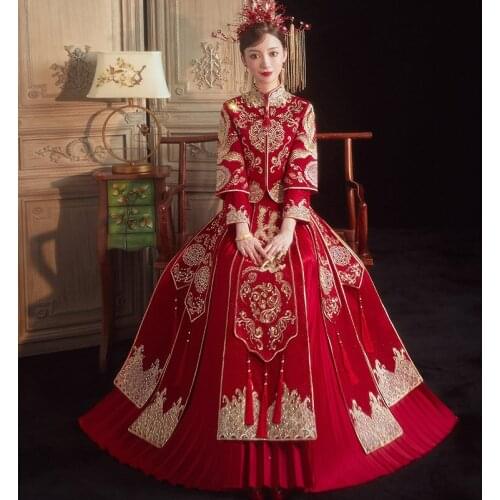 Plus Size 8XL 9XL Women Costume Chinese Traditional Wedding Dress Bride Vintage Phoenix Embroidery Cheongsam китайская одежда