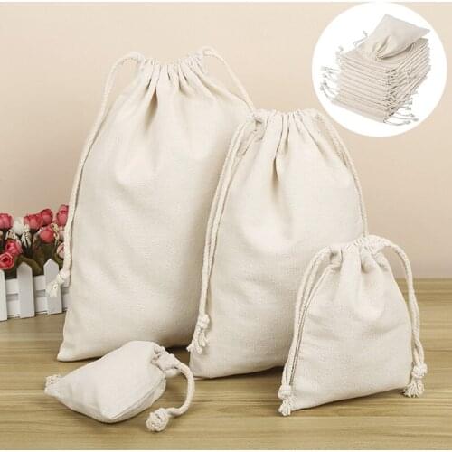 1Pc Cotton Linen Gift Bags Packing Jewelry Drawstring Pouch Bag Cosmetic Wedding Christmas Candy Wrappling Reusable Sachet