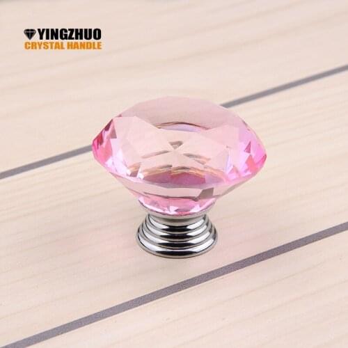 1pack/10 Pcs 40mm Pink Diamond Shape Crystal Glass Drawer Cabinet Knobs and Pull Handles Kitchen Door Wardrobe Hardware