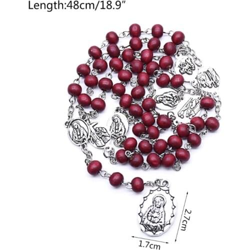 203F Rosary Necklace Catholic Virgin Mary Pendant Necklaces Bead Long Chain Men Women