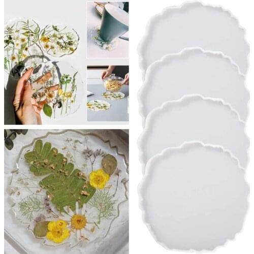 4 Pcs Agate Geometry Coaster Epoxy Resin Mold Cup Mat Mug Pad Silicone Mould DIY Crafts Jewelry Faux Agate Slices Home Tool