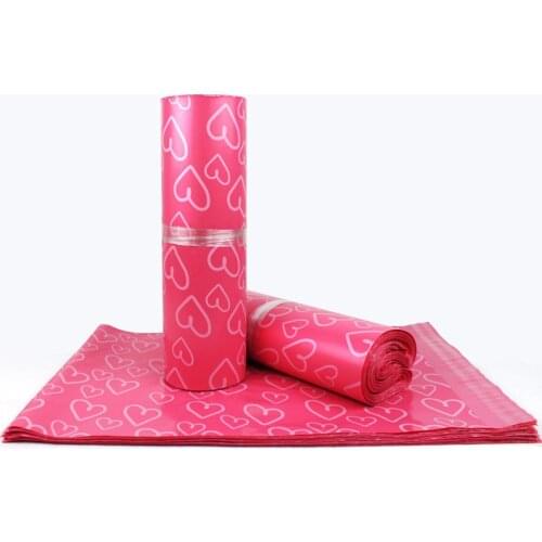 50pcs/Lot Pink Poly Mailer Plastic Bag Heart Shape Printed Envelope Post Mailing Packaging Bag Courier Express Shipping Bags