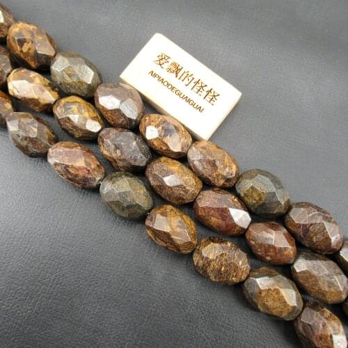 APDGG Natural Bronzite Faceted Olive Shaped Gemstone 16" Strand Jewelry Making DIY