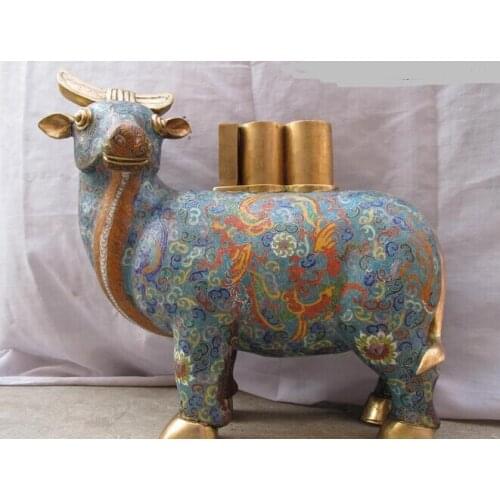 Bi001462 hina Royal pure 100% bronze gild cloisonne Bullfight bull ox Palace Art statue