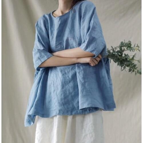 Women Summer Plus Size Solid Color Blouse Ladies Vintage Oversized Shirt Tops Female 2020 Loose Blouses Cotton Linen