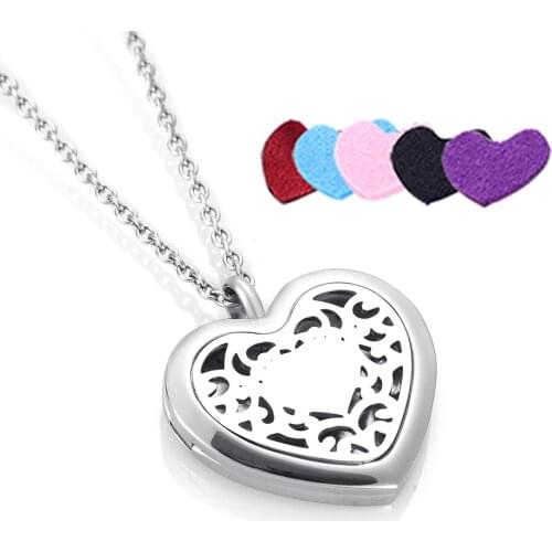 Heart in Heart Memorial Perfume Pendant Necklace Stainless Steel Essential Oil Diffuser Locket Jewelry Free Refilled Cottons