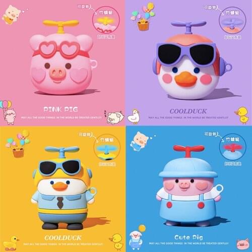 Cute Bamboo dragonfly Earphone Case For Airpods Pro Case Silicone Cartoon pig duck Headphone Cover For Air pods 12 Case Bags