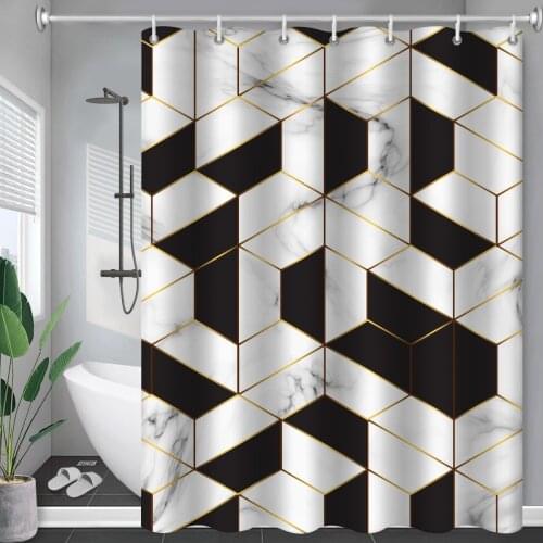 Black and white marble texture theme, geometric printing, personality art, bathroom shower curtain renovation, home decoration