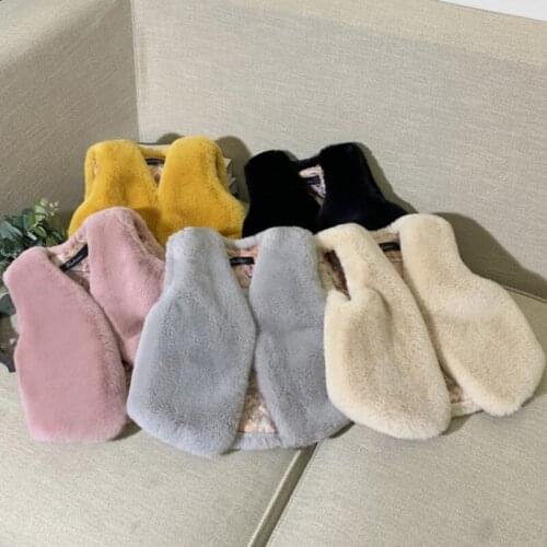 Childrens Faux Fur Vest Autumn Winter 2021 New Boys and Girls Solid Cue Temperament Warm Sleeveless Jacket Fashion Vest