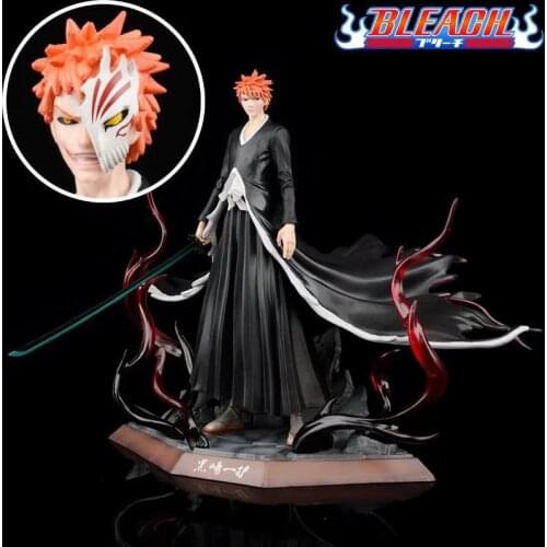 Kurosaki Ichigo Anime Figure Bleach 28cm PVC Action Figurine Manga Bankai Mode Changeable Head Collection Statue Model Toys