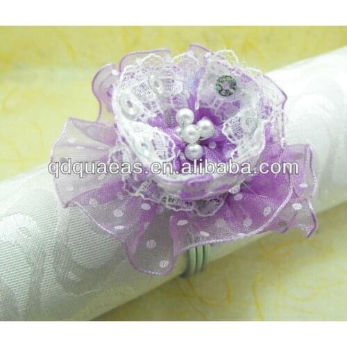 Purple lace beaded wedding napkin ring, napkin holder