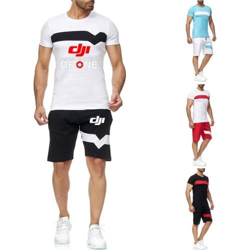 Summer Mens DJI Professional Pilot Drone T-shirt Shorts Short-sleeved Suit Sportswear Fashion Sports Pants Man Running Suit