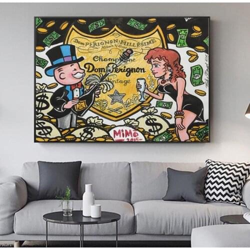 Graffiti Art Champagne Money Poster Alec Monopolyingly Paintings On Canvas Modern Art Decorative Wall Pictures Home Decoration
