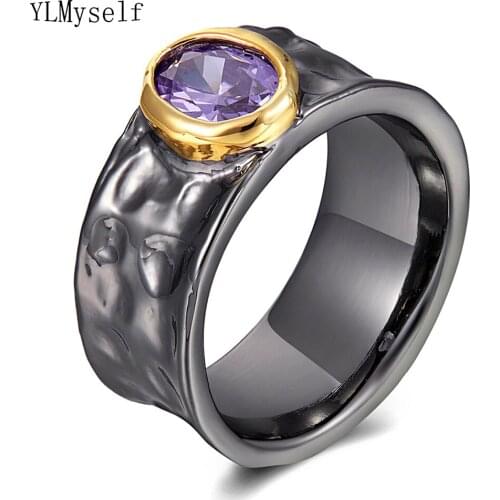 Circle Vintage Black Finger Ring Womens Jewelry Purple Crsytal Female Accessories Copper Rings Jewellery