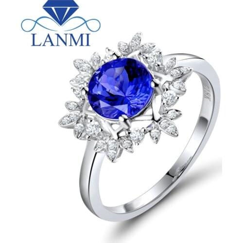 Natural AAA Tanzanite Rings 18K White Gold Round 7mm Natural Diamond Tanzanite Ring Fine Tanzanite Jewelry WU271