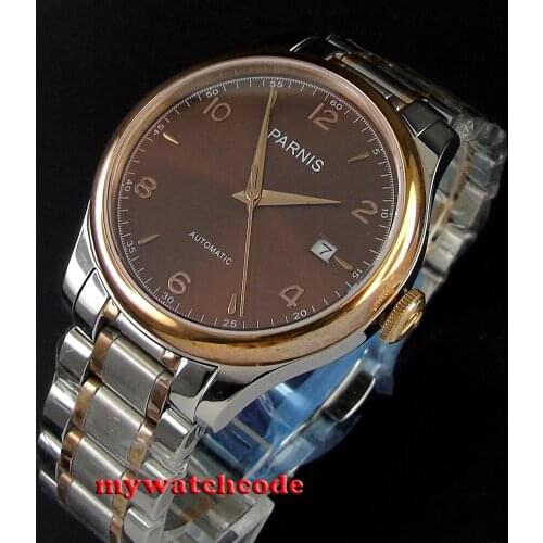 38mm Parnis brown dial date Sapphire Glass miyota Automatic mens Watch P595
