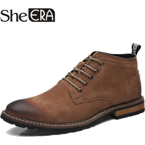 Men Boots Winter 2019 Genuine Leather Short Boot British Style Shoes Heel Work Boot Motorcycle Short Boots Casual Ankle Shoes