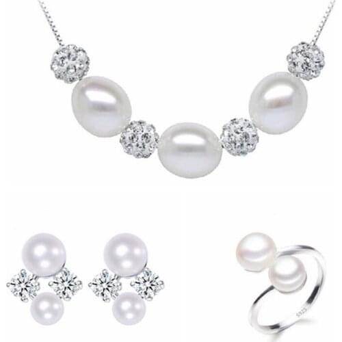 Real freshwater pearl jewelry set women natural pearl sets 925 sterling silver jewelry sweet girl birthday engagement gift