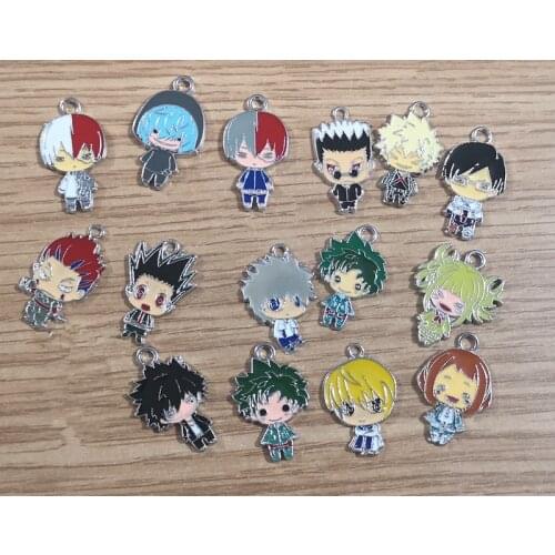 New 50pcs Anime Boku No Hero Academia Hunter DIY Necklace Bracelet Key Chain Metal Charm Pendants Jewelry Making