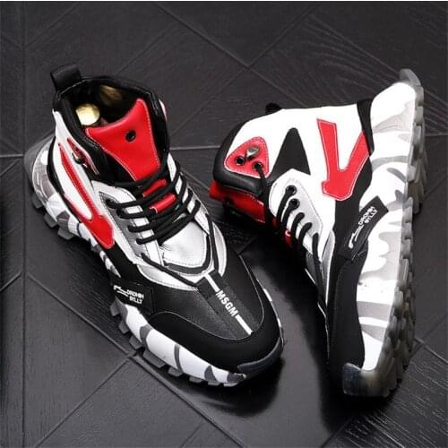 Autumn Leather Men Sneakers Wild Hip Hop High Tops Red Thick Bottom Platform Shoes Ankle Boots Zapatillas Hombre