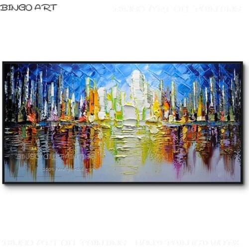 Gifted Artist Hand-painted High Quality Abstract Urban City Acrylic Painting on Canvas Rich Colors Knife Painting City Painting