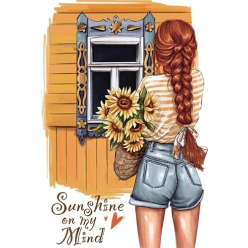 Sunflower Girls Iron On Garment A-Level Washable Thermal Transfer Diy Stripe Patches For Clothes Heat Press Appliqued