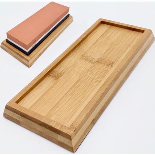 1 pc Bamboo base Whetstone shelf with bamboo base Sharpener Non-slip plastic material at the bottom sharpening stone auxiliary