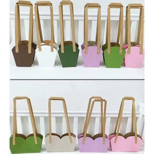 Kraft Paper Portable Flower Basket Florist Handy Flower Bags Succulent Plant Gift Box Rectangle Paper Boxes Wrapping Supplies