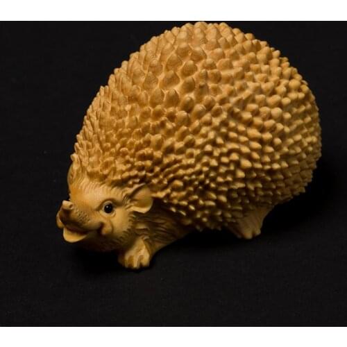 Cute Small Hedgehog Wooden Animal Statue Folk Manual Boxwood Miniature Handmade Hedgehog Collection