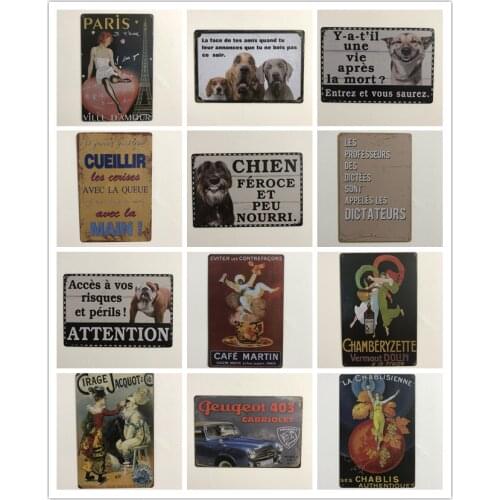 Dog/Paris/Car/Aattention/Drink Metal Tin Sign Shabby Chic Wall Art Painting Poster Vintage Bar Club Cafe Garage Home Decor